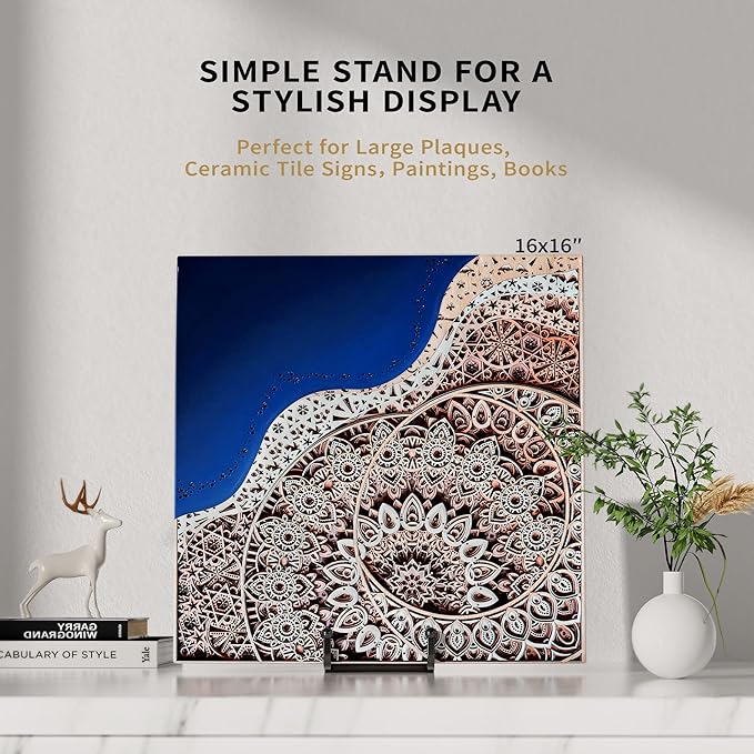 4 Pack 8 Inch Large Plate Stands for Display - Metal Square Wire Plate Holder Display Stand + Picture Stand for Book, Platter, Plaque, Photo Easel
