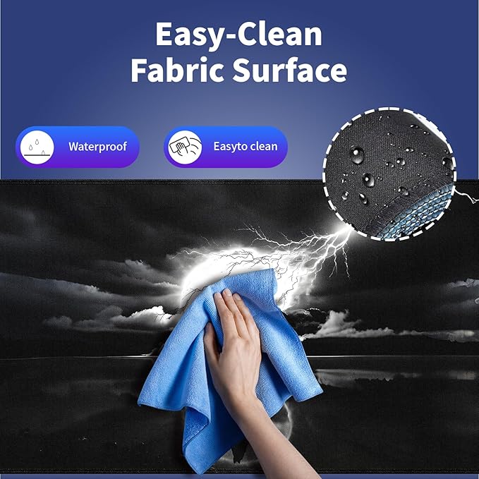 Wknoon. Extra Large Gaming & Office Mouse Pad (31.5" x 11.8") with Durable Stitched Edges – Silhouetted Wolf Howl Under Stormy Sky Power and Magnificence of Nature, Anti-Slip XXL Desk Mat