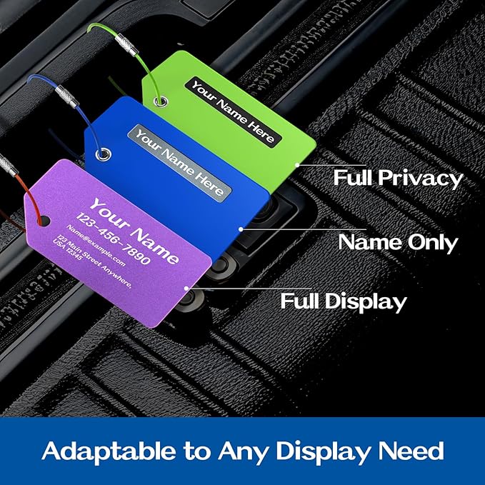 Personalized Luggage Tags for Suitcases, Custom Metal Luggage Tag for Bag with Silicone Sleeves, Durable Travel Tags, Laser Engrave Name Text, Gift for Travelers, 3.5x2 Inches (Dark Blue)
