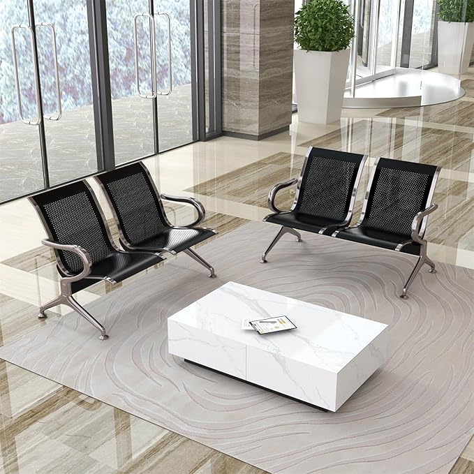 kinbor Waiting Room Chairs - Durable Black Reception Bench with Armrests, 2-Seat Office Reception Guest Chairs for Office, Hospital, Airport, Bank & Lobby (Set of 2)
