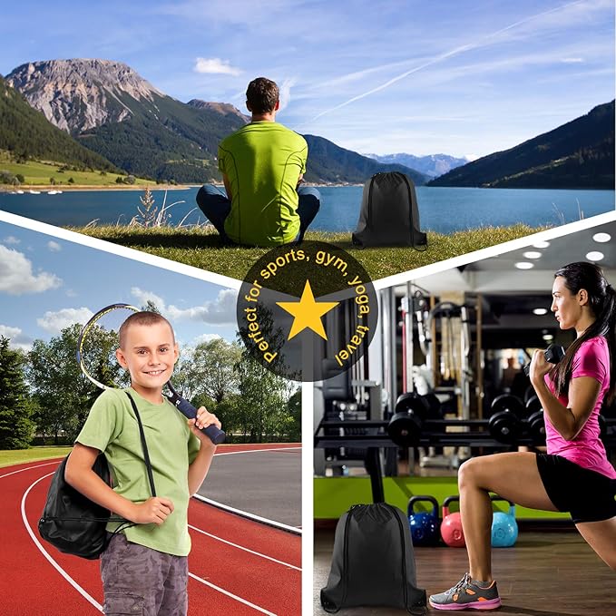 KUUQA 80Pcs Black Drawstring Backpack Bag Sack Drawstring Bags Bulk String Bags Storage Bags for Sport Gym Traveling