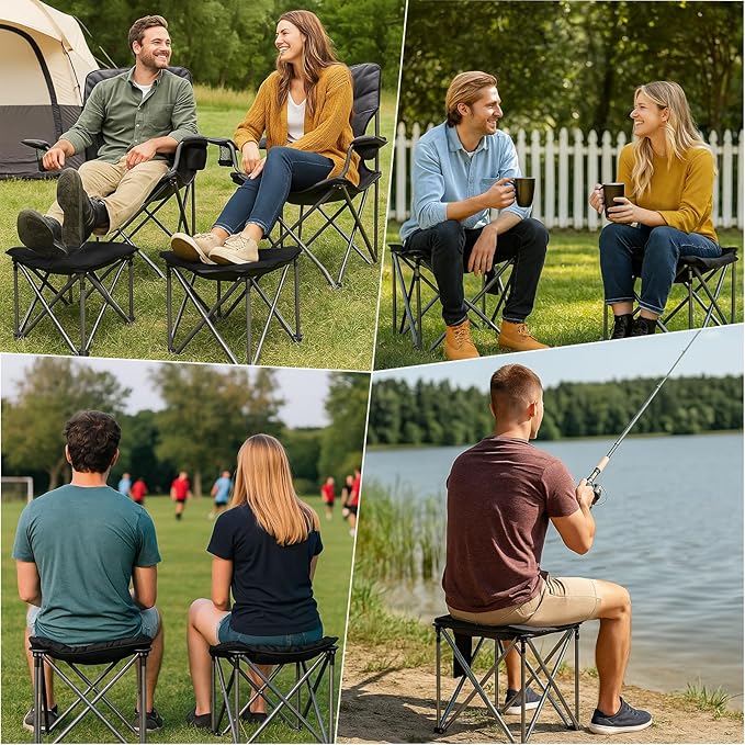 Camping Stool with Removable Padded Folding Outdoor Stool Camping Stool Padded Oversized Ottoman Camping Chair Foot Rest Camp Stool Folding Stools