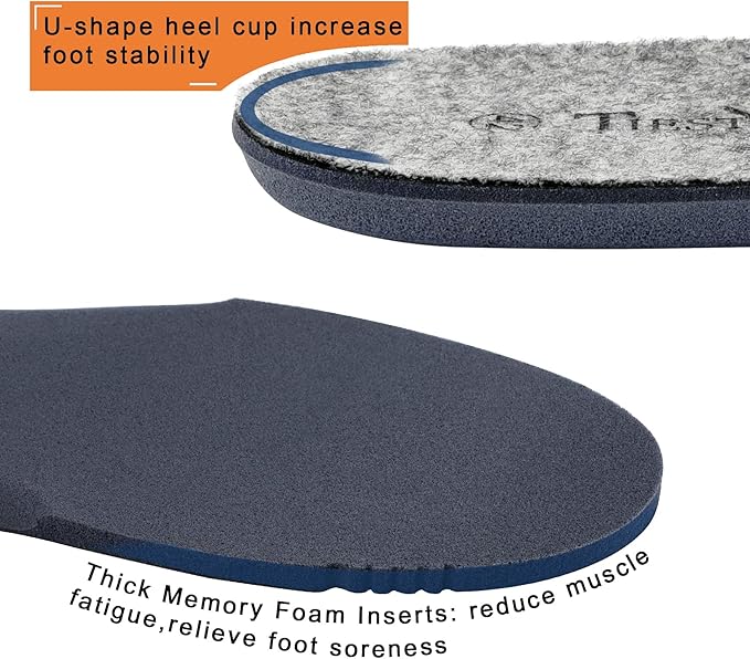 Thick Merino Wool Insoles for Men Fur Fleece Shoes Inserts Memory Foam Cushion Comfort Warm Sheepskin Insoles for Winter Snow Boots Slippers Grey 46EU,US13