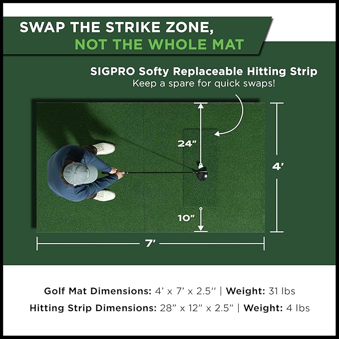 SIGPRO Softy Golf Mat - Professional-Grade Practice Mat - Realistic Fairway Feel - Real Tee Capable, Replaceable Hitting Strip, Thick Cushioning & Joint-Friendly Design