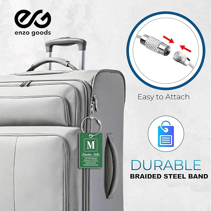 Personalized Luggage Tag | 10 Pack | Custom Luggage Tags for Suitcases | Kids Backpack Tag | 10 Color Options & Choose Font, Font Color