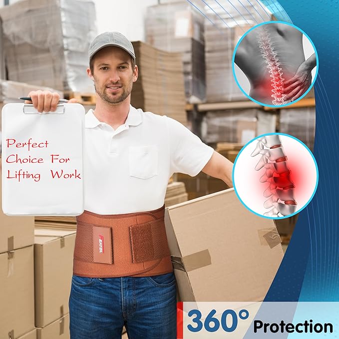 FEATOL Back Brace for Lower Back Pain, Breathable Back Support Belt for Women & Men with Lumbar Pad, Lumbar Support Belt for Heavy Lifting & Work, Scoliosis, Brown, L/XL (Circumference:29.8-38.6")