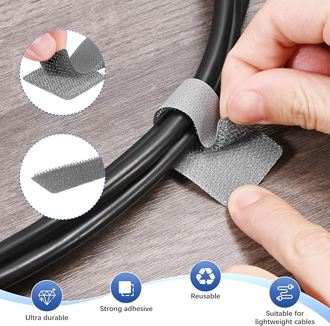 100-Pack Hook and Loop Cable Ties, 3.5 x 1.1 Inch Adjustable Self-Adhesive Cord Organizer for Desk/Home/Wall/Office Essentials, Cable Management Under Desk [Gray]