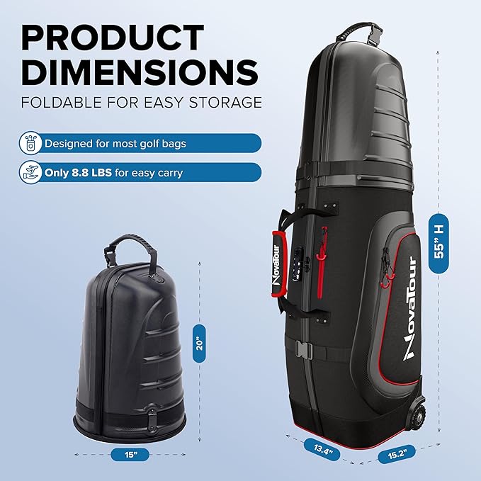 Golf Travel Bag for Airlines: Hard Case Top, Waterproof Zippers, 1680D Oxford Fabric, Built-in TSA Lock, Oversized Tank Wheels, Lightweight, Easy to Maneuver – Maximum Club Protection