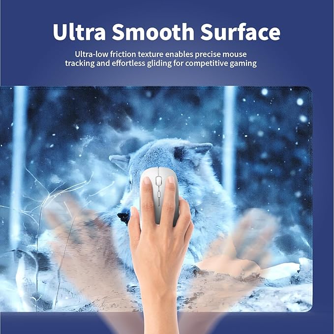 Wknoon. Extra Large Gaming & Office Mouse Pad (31.5" x 11.8") – Wolf Howling in The Snow Winter, Wolves Premium XXL Desk Mat with Durable Stitched Edges & Smooth Fabric Surface & Anti-Slip Base