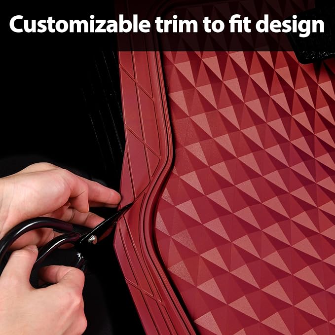 CAR PASS Heavy Duty Rubber Red Car Floor Mats & Cargo Liners, Deep Dish All-Weather Trunk Mats Durable Anti-Slip 3D Rhombus Waterproof Trim to Fit Liner Universal Fit Auto,Sedan,SUV,Truck, Burgundy