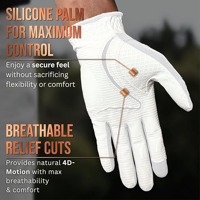 Copper Tech Golf Gloves Men Right Handed Golfer or Left Handed Golfer (2nd Gen) | Copper Compression Joint Support Golf Glove (White/White, X-Large, [Right Hand] for Left Handed Golfers)