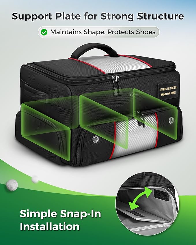 YOREPEK Upgraded Golf Trunk Organizer, Christmas Gifts for Golfers, with Removable Insulated Pouch&Dust-Proof Protective Layer, Multi-Compartment fits 2 Pairs of Shoes, Golf Accessories