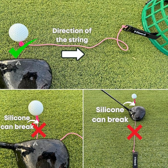 T-Time® Golf Tee Anchor Leash & Tether – US Patented – Keeps Tees in Place for Driving Range and Simulator Practice.