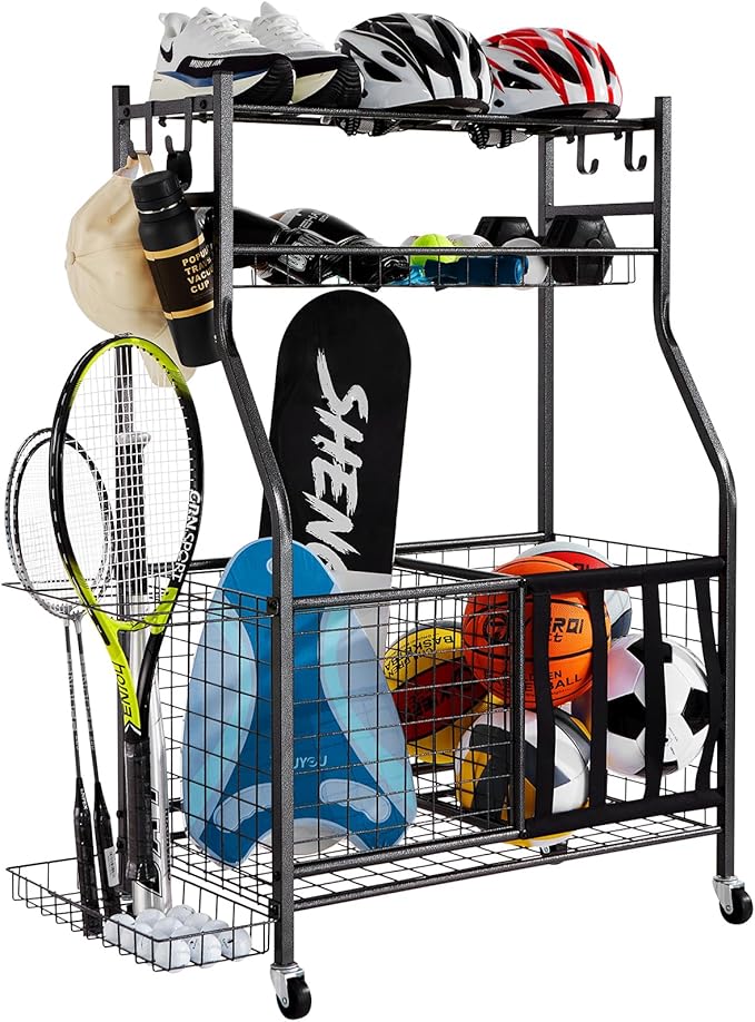 VEVOR Golf Bag Organizer, Golf Bag Storage Rack Stand Holder, Sports Equipment Storage Rack, Golf Storage Organizer for Garage, Sports Gear, Toys Storage Rack Hooks