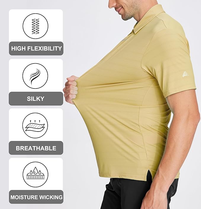 Esabel.C Jacquard Golf Shirts for Men Moisture Wicking Short Sleeve Performance Dry Fit Active Mens Polo Shirts