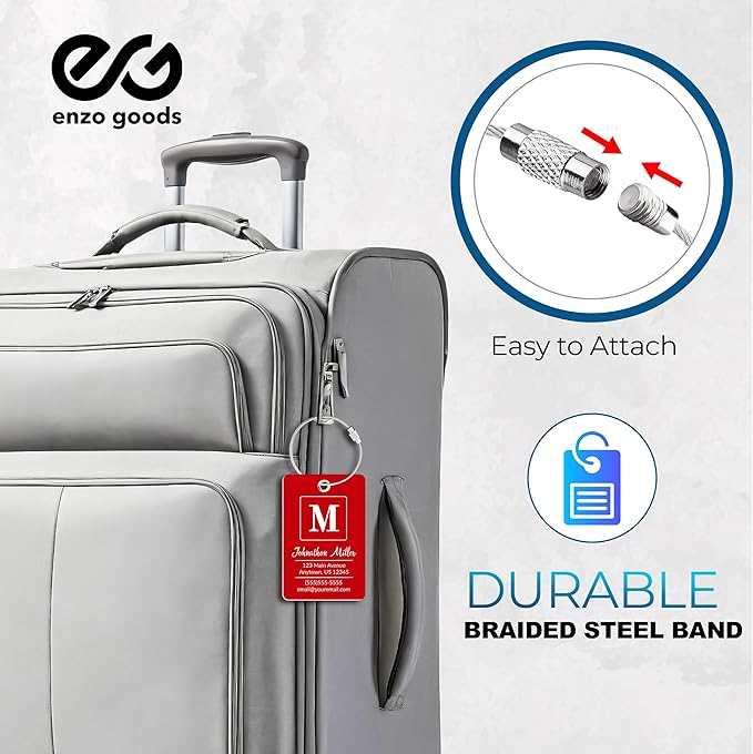 Personalized Luggage Tag | 2 Pack | Custom Luggage Tags for Suitcases | Kids Backpack Tag | 10 Color Options & Choose Font, Font Color