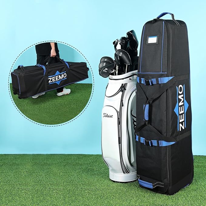 ZEEMO Golf Travel Bag, Full-Open Protective & Wheeled Airline-Approved Case for Clubs, Cart&StandBag, Soft-Sided Waterproof Cover Made of Heavy Duty Oxford