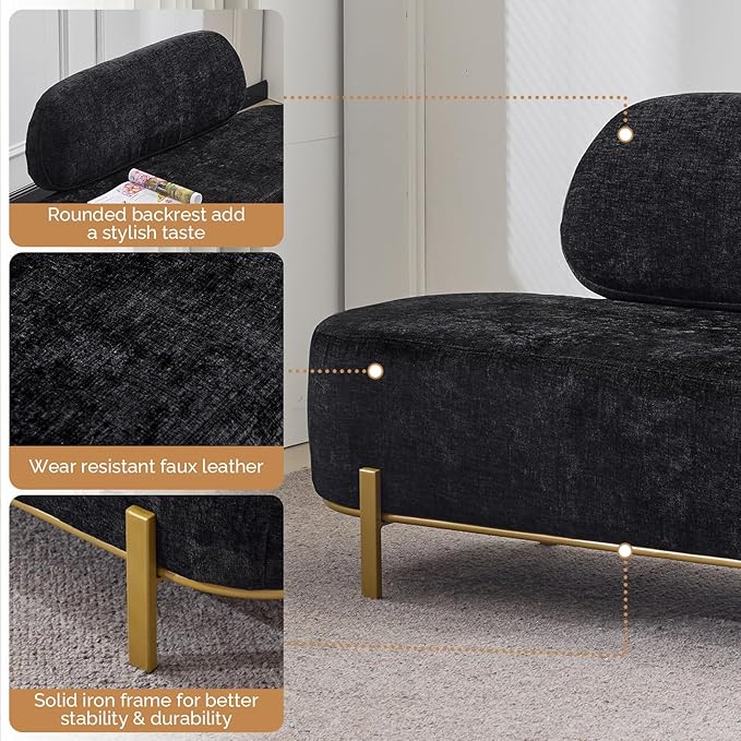 OmySalon Waiting Room Bench with Back, 55.1" Office Guest Chair, Chenille Fabric Reception Seating, Lobby Bench for Beauty Salon Barbershop Airport Bank Hall Room Conference