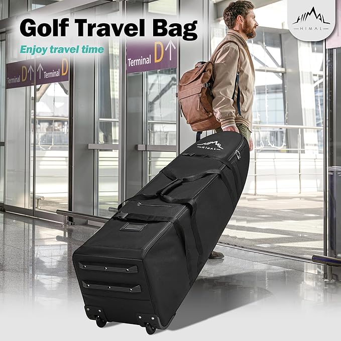 Himal Outdoors Soft-Sided Golf Travel Bag with Wheels - Heavy Duty 600D Polyester Oxford Wear-Resistant, Excellent Zipper Universal Size
