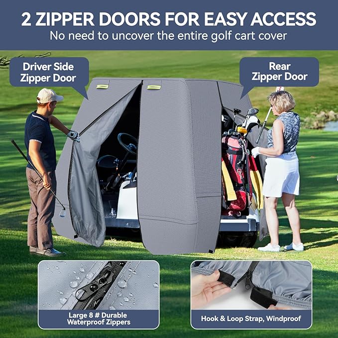 800D Waterproof Golf Cart Cover 2/4/6 Passenger, Heavy Duty Solution-Dyed Polyester UPF 50+, Universal Fits for EZ GO Yamaha Club Car