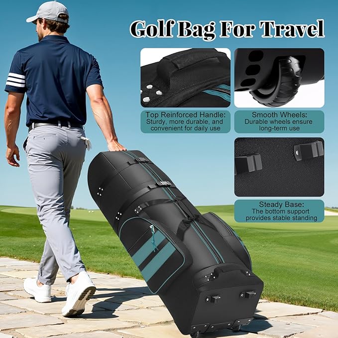 Golf Travel Bag with Wheels, Outdoors Heavy Duty 900D Polyester Waterproof Travel Golf Bags, Golf Travel Bags for Airlines, Transporting, Clubs