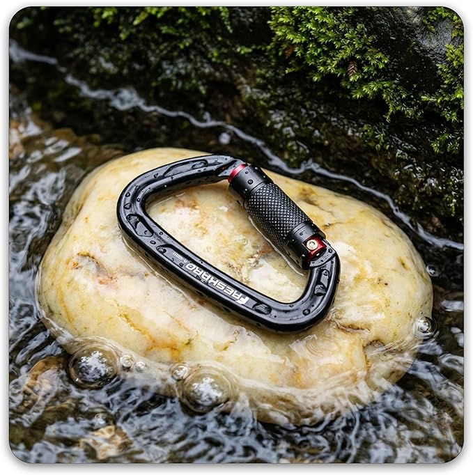 FresKaro UIAA Certified 25KN Auto Locking Climbing Carabiner Clips, Twist Lock, and Heavy Duty Carabiners for Rock Climbing, Rappelling, and Mountaineering, D Shaped