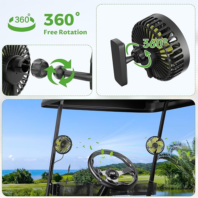 Universal Fan with Magnetic Bracket, 3 Speed Settings USB Powered Fan for Office Car Golf Cart with Magnetic Bracket (2 Sets)