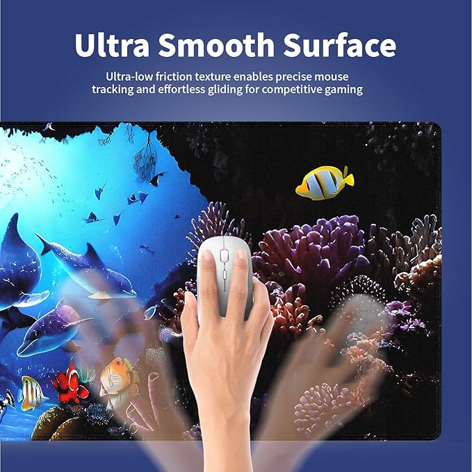 Wknoon. Extra Large Gaming & Office Mouse Pad (31.5" x 11.8") – Colorful Underwater World Landscape Cute Dolphins, Premium Anti-Slip XXL Desk Mat with Durable Stitched Edges