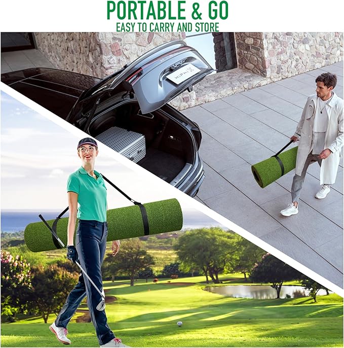 Golf Mat, 31MM 5x4ft Dense Elite Golf Hitting Mats Practice with 9 Balls, 9 Tees, PE Grass Heavy Duty Artificial Hitting Training Matt for Backyard Driving Chipping Indoor Outdoor Simulators