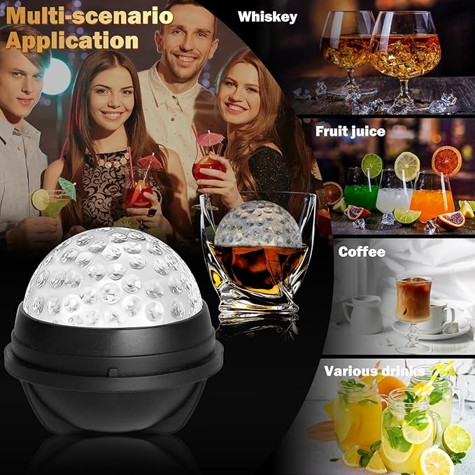 6 Pack 3D Golf Ball Ice Cube Mold 2.5 Inch Large Silicone Round Ice Cube Molds Novelty Golf Ball Gifts Stuff for Cocktails, Bourbon,Brandy, Whiskey Gifts for Men and Women(6, Golf Ball)