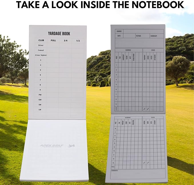 PU Leather Golf scorecard Holder & 2 Weatherproof Golf Notebook with Golf Yardage Book/Golf Scorecard Book - Golf Notebook + 30x scorecards. Golfers Journal, Perfect Golf Gadgets for Men/Woman