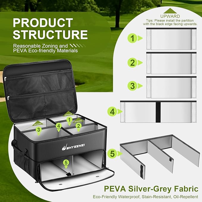 Golf Trunk Organizer, Improved Version 2-Layer Golf Storage Locker, with Ventilated Shoe Compartment, Waterproof & Eco-Friendly Golf Organizer for Car Trunk, Travel, and Daily Use
