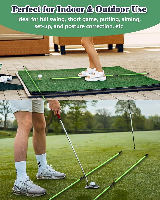 Golf Alignment Sticks, 2 Pack Plastic 49" Collapsible Alignment Stick Golf Practice Rods Aid for Aiming, Putting, Swing Trainer, Posture Corrector with Tube Case, Golf Training Equipment