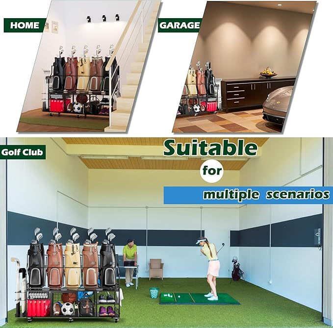 Golf Storage Organizer for 5 Bags, Extra Large Golf Club Racks for Garage Golf Bag Stand Holder for Golf Equipment Accessories