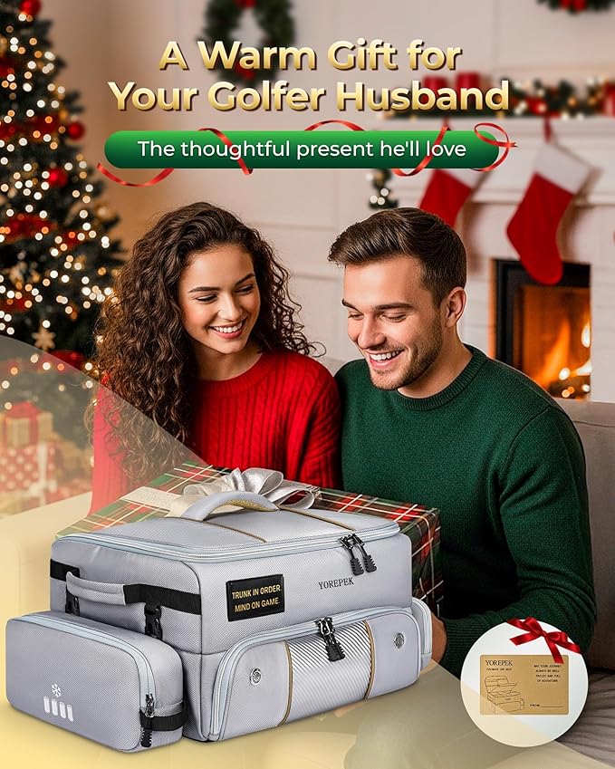 YOREPEK Upgraded Golf Trunk Organizer, Christmas Gifts for Golfers, with Removable Insulated Pouch&Dust-Proof Protective Layer, Multi-Compartment fits 2 Pairs of Shoes, Golf Accessories