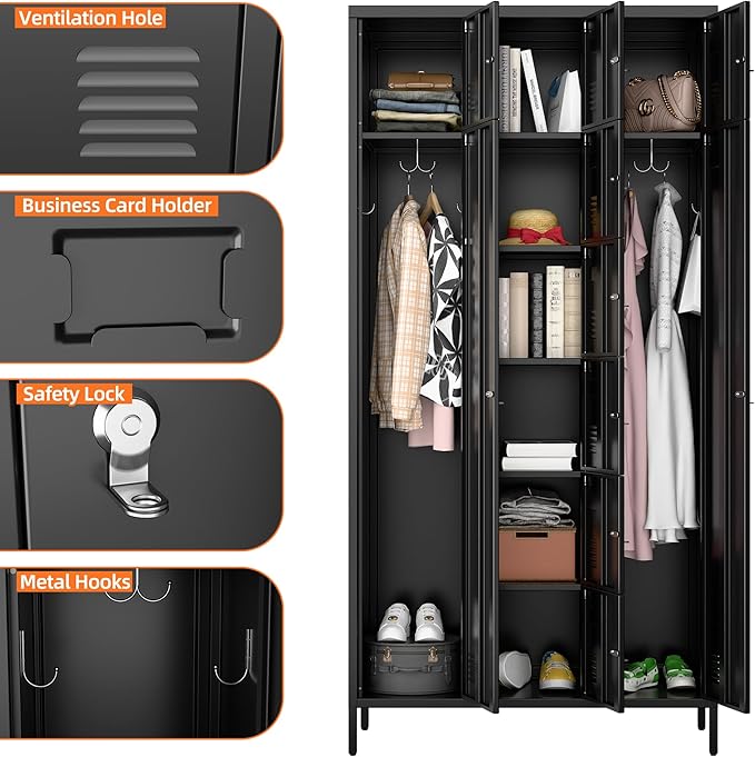 METAN Metal Locker for School Office Gym Bedroom, 10 Doors Steel Storage Locker Cabinet for Employees, Industrial Storage Locker, Assembly Required (Black)