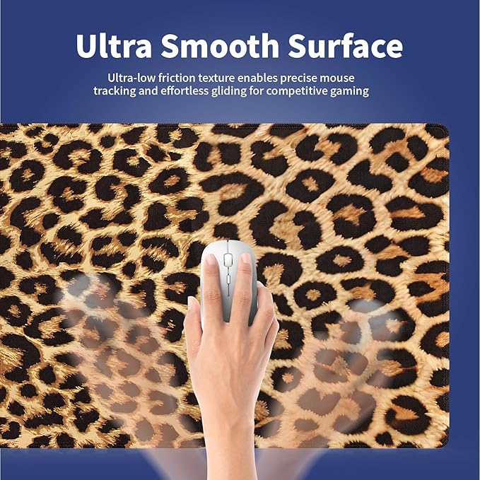 Wknoon. Extra Large Gaming & Office Mouse Pad (31.5" x 11.8") – Vintage Retro Leopard Print, Premium Anti-Slip XXL Desk Mat with Durable Stitched Edges