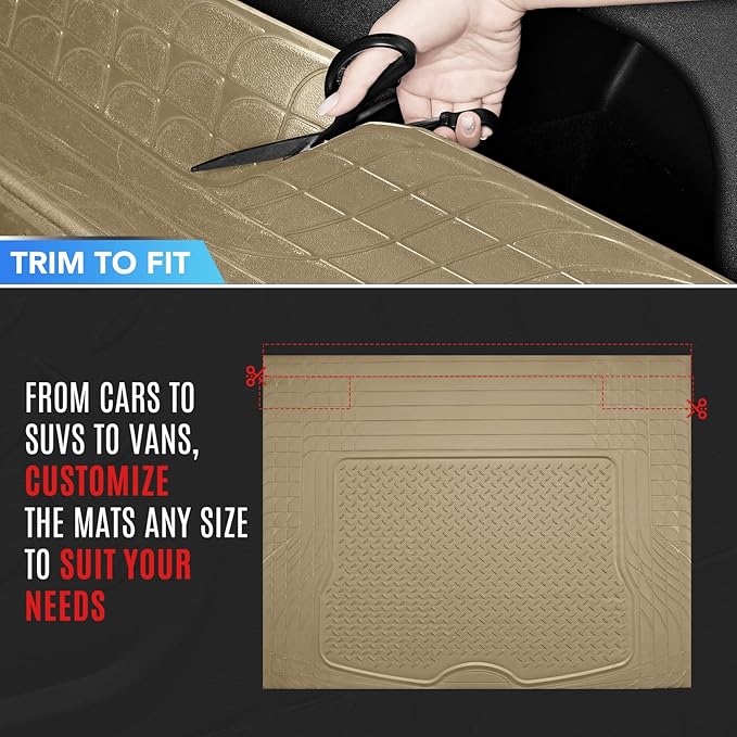 PIC AUTO Trunk Cargo Liner, Heavy Duty Rubber Floor Mats, Trimmable to Fit for Car, SUV, Van, and Trucks – All-Weather, Anti-Slip Backing, Easy to Clean, Durable and Long-Lasting (Large,Beige)