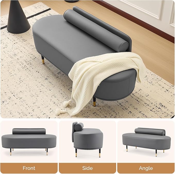 OmySalon Waiting Room Bench with Low Back, 53.5" Office Guest Chair, Faux Leather Upholstered Reception Seating, Lobby Bench for Beauty Salon Barbershop Airport Bank Hall Room Conference