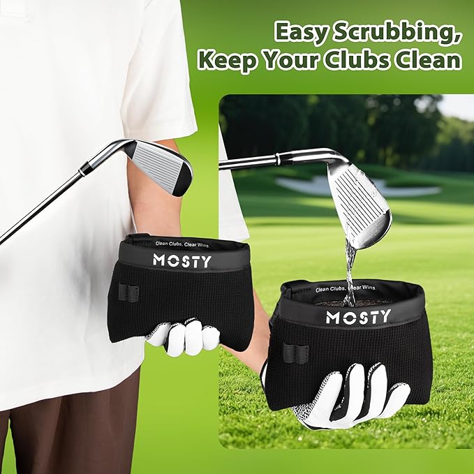 MOSTY Golf Club & Ball Cleaner Bag,Durable Golf Club Cleaning Kit and Ball Washer Pouch,Club Cleaner for Golf Bag, Golf Gifts for Men Women Golfers Him Unique, Essential Golf Accessories