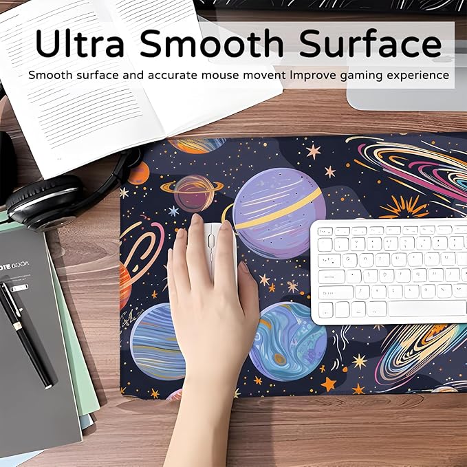 Celestial Large Gaming Mouse Pad,Space Planets Desk Mat,31.5x11.8x0.12in Extended Non-Slip Rubber Starry Sky Mousepad,Computer Deskmat Gifts,Laptop Mice Pads Decor for Home Office