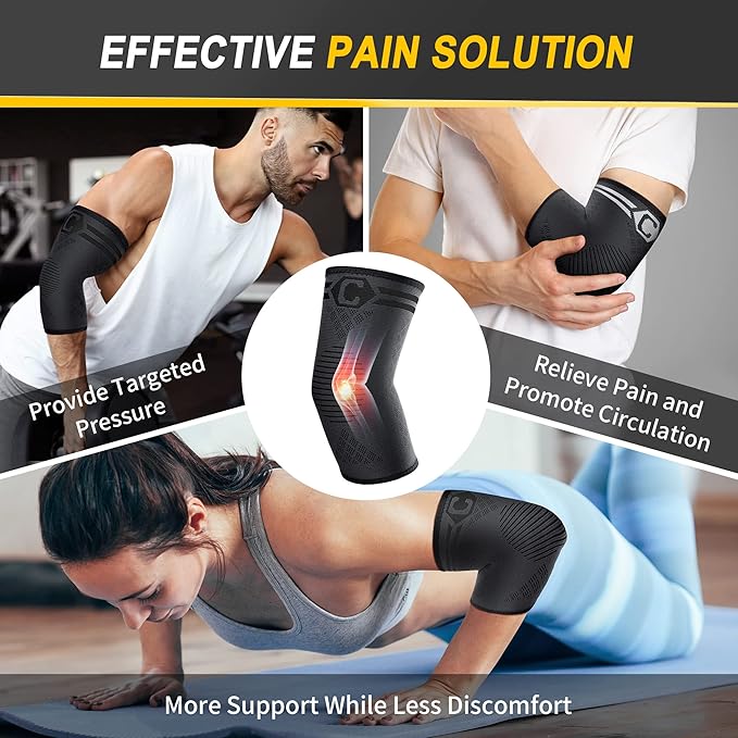 CAMBIVO 2 Pack Elbow Brace for Tendonitis, Tennis Elbow Compression Support Sleeve for Golfers Elbow Pain Relief, Arthritis, Bursitis, Workout, Weightlifting (Black, X-Small)