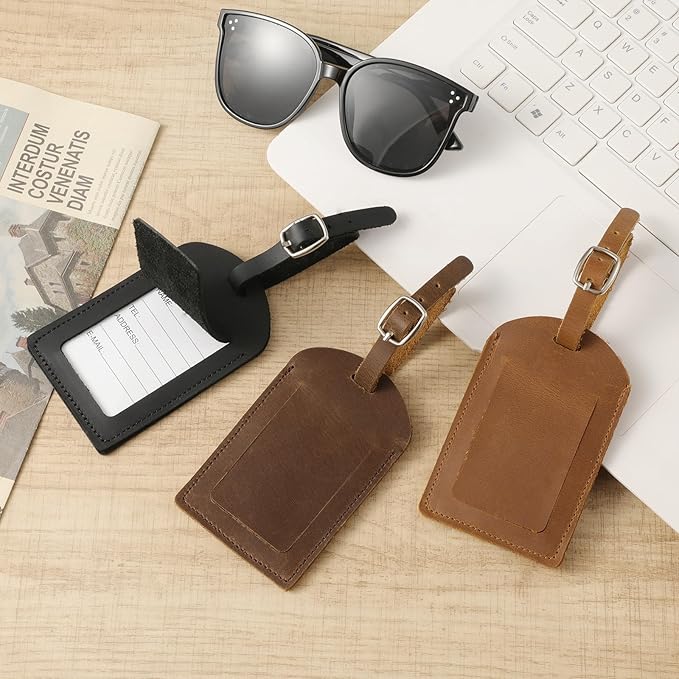 Ringsun Genuine Leather Luggage Tag for Suitcases ID Tags Bag Tags for Luggage (6 Pack)