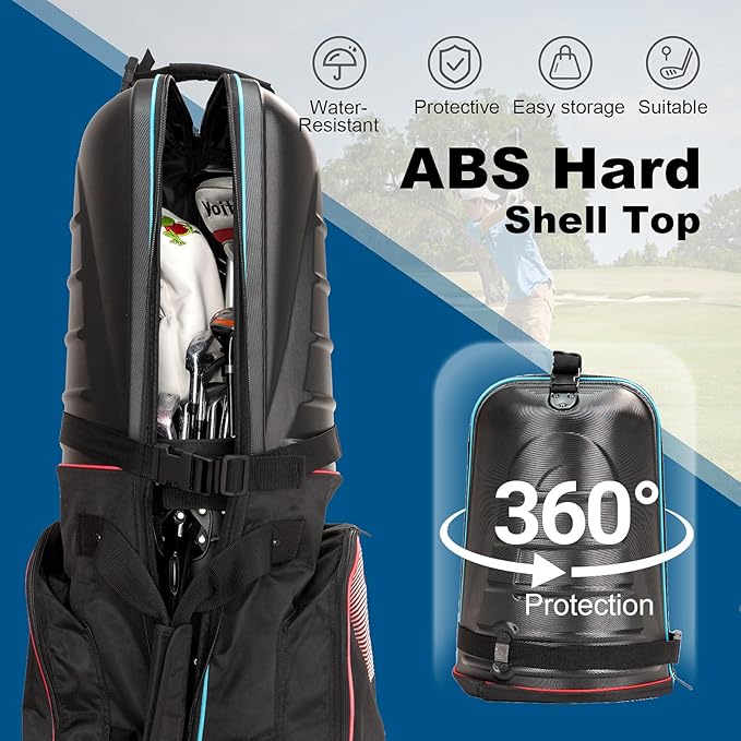 Golf Travel Bags for Airlines with Hard Case Top & Wheels, Hard Shell Top Protect Golf Club, 1680D Heavy Duty Oxford, Wide-Mouth Effortless Packing, Lightweight