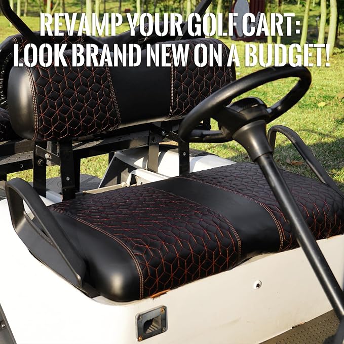 Golf Cart Seat Covers Front for EZGO TXT 1994-2013 Standard Seat Cushion, EZGO Vinyl Leather Seat Cover Set Replacement Accessories, No Staples, Black(4 PCS)