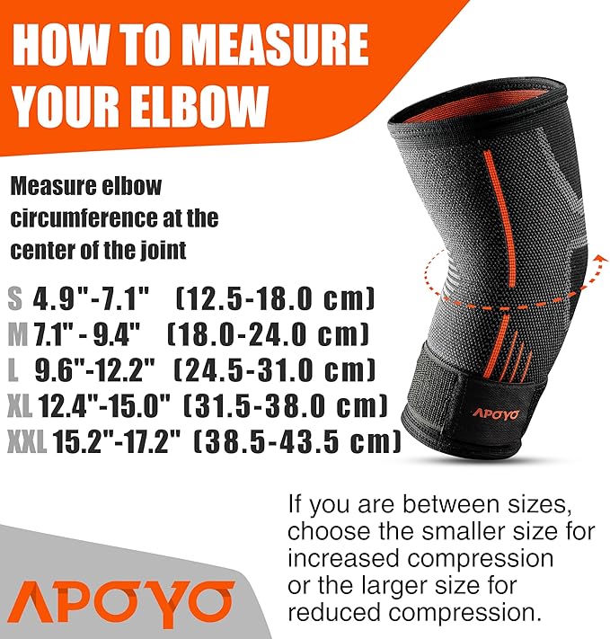 APOYO Elbow Brace for Tendonitis and Tennis Elbow, Compression Sleeve for Arthritis, Workouts, Reduce Joint Pain During Fitness Activity (X-Large)