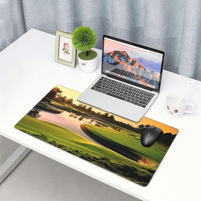 Large Extended Gaming Mouse Pad 75 X 40 Cm Non-Slip Rubber Base, Fun Golf Course Print Desk Mat for Keyboard & Mouse, Office/Gaming Computer Accessories