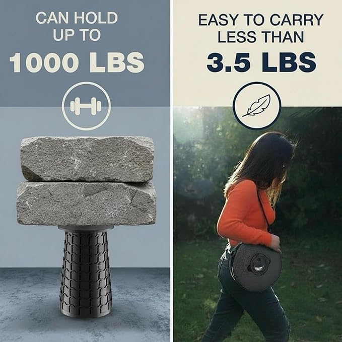 2025 XXL Collapsible Stool with Cushion, 19.7" Tall, 1000lbs Max Weight, Wider & Taller Pop Up Seat, Heavy Duty Portable Retractable Folding Chair, Gift for Camping & Outdoors