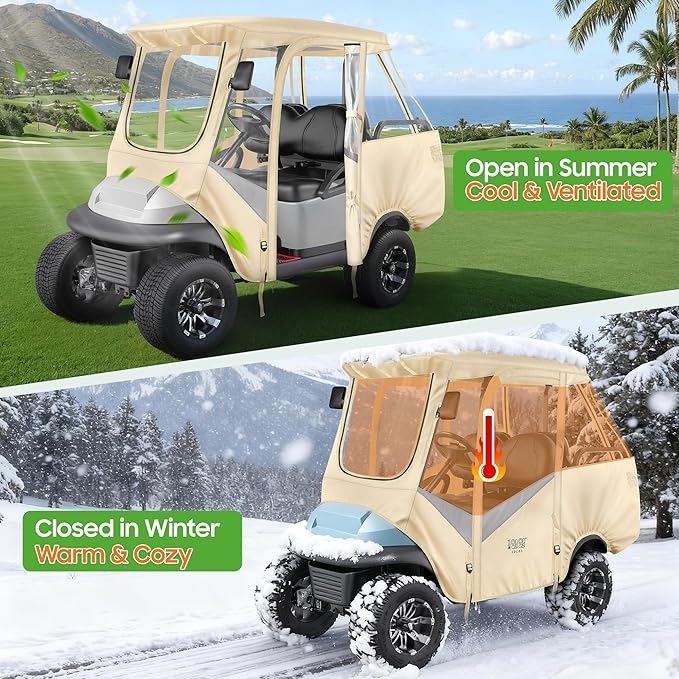 10L0L Golf Cart 4 Passenger Enclosure for Club Car Precedent Short Roof 57.5" Deluxe 600D Golf Cart Heavy Duty Rain Cover with 4 Zipped Doors Clear PVC Windows (Latest Improved Version)