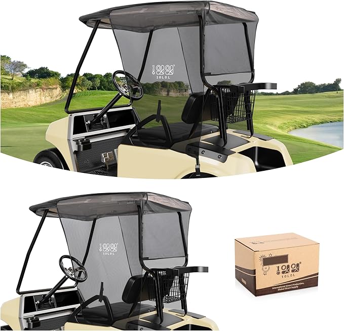 10L0L 2 Passenger Golf Cart Sun Shade Cover for Club Car DS & EZGO TXT - Foldable UV Protection Cover Heat Blocking Design, Black
